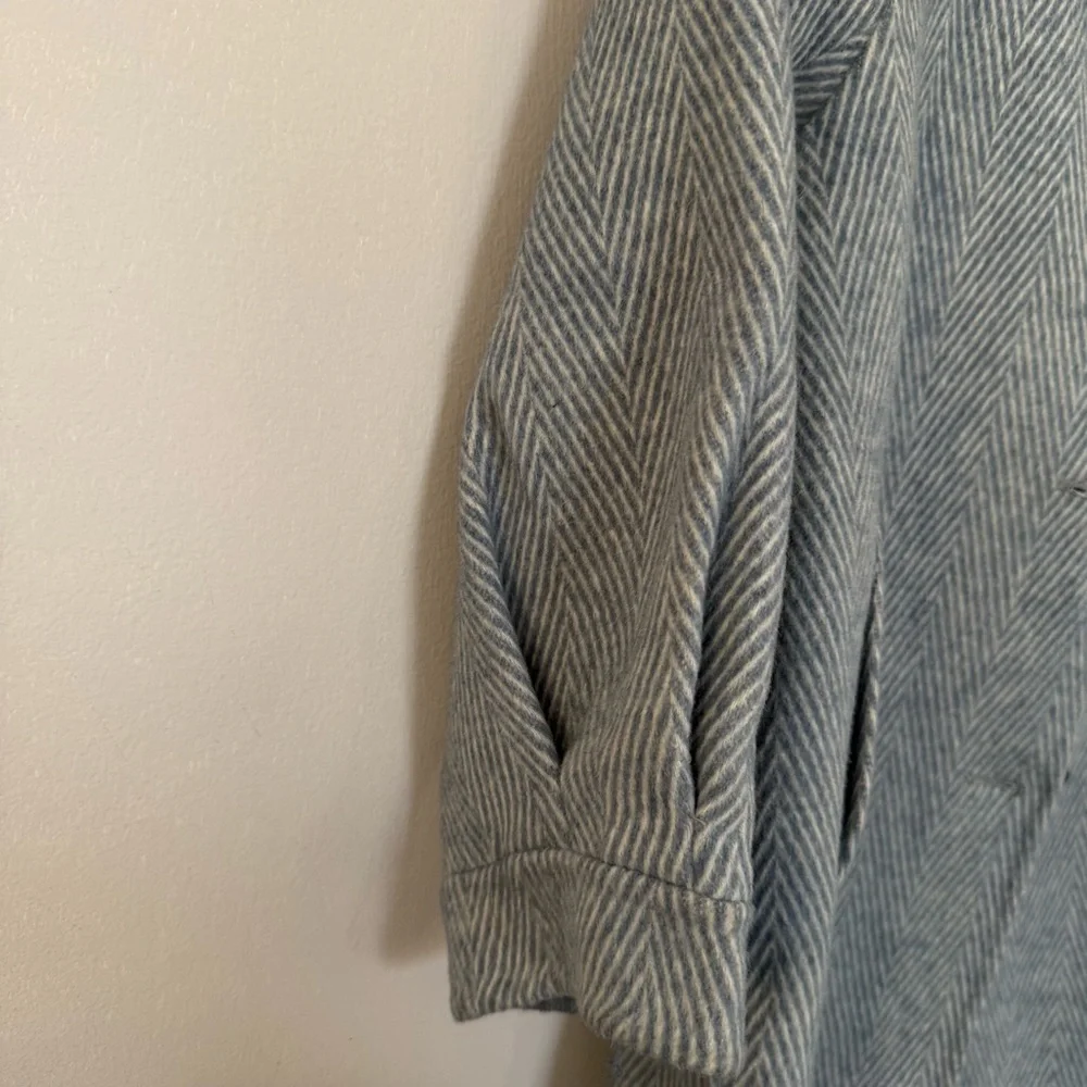 NWT Classic Women's Blue Gray Herringbone Trench Wool Coat Size M - Picture 4 of 15